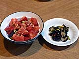 茄子とトマトのサラダ、茄子とミョウガの浅漬け