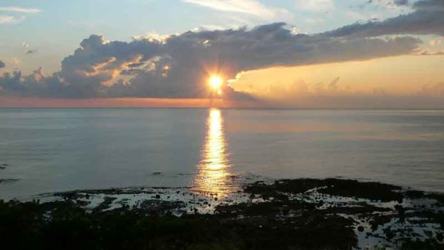 不老ふ死温泉から見た夕日