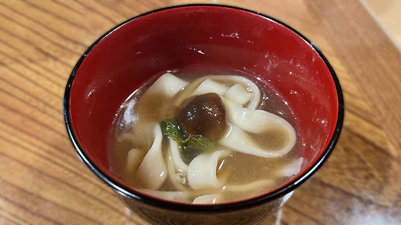 鍋の〆のほうとう　叶屋旅館で作った夕食