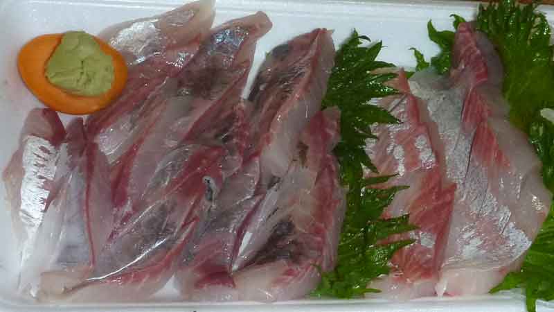 温泉津の町の魚屋の刺身